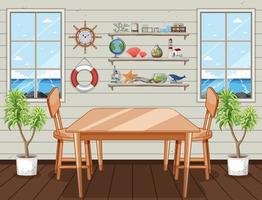 Room scene with miscellaneous objects on wall shelves vector