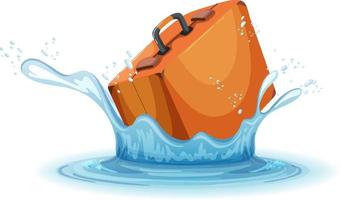 A water splash with suitcase on white background vector