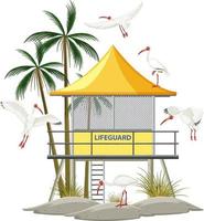 Lifeguard tower and American white ibis group vector