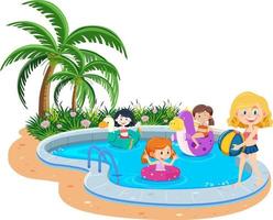 Children at swimming pool vector