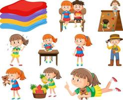 Set of different cute kids and objects vector