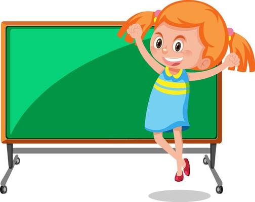 Cute girl with empty chalkboard isolated