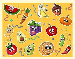 Set of funny fruit cartoon characters