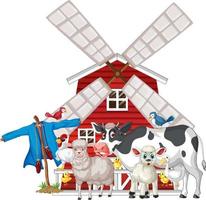 Many farm animals and barn vector