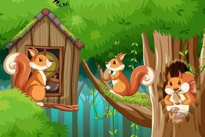 Scene with squirrels in forest vector