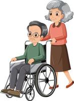 Elderly woman with her husband in wheelchair vector