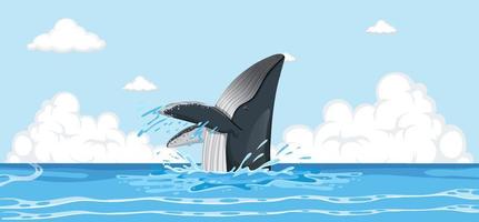ballena jorobada en el agua vector