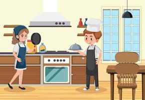 Two chefs cooking in the kitchen vector