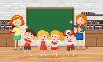 Teacher and students in the classroom vector