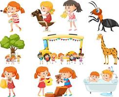 Set of different cute kids and objects vector