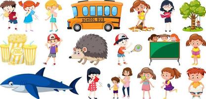 Set of different cute kids and objects vector