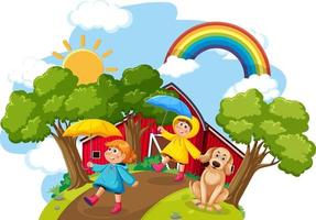 Isolated outdoor scene with cartoon character vector