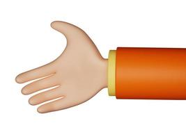 3D render cartoon shake hand in orange and yellow apparel for business design concept illustration photo