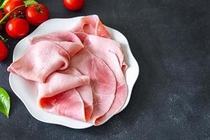 ham pork slice meat fresh healthy meal food snack on the table copy photo