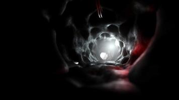 3D rendering. Black stone with light at the end of the tunnel. photo