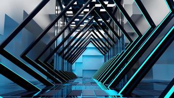 3d rendering of abstract background blue science fiction sci-fi hallway photo