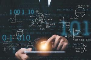 Programmers and cyber security technologies design websites and security in the Social World, cyberspace concepts. photo