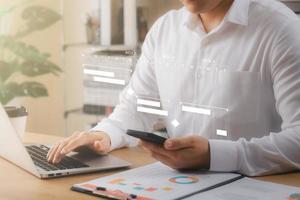concept of time management and human resources Effectively, male businessman using a laptop computer Organizing work in a systematic way. photo