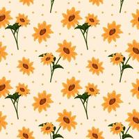 Seamless pattern, colorful yellow sunflowers with leaves on a light background. print, textile, background, wallpaper vector