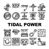 Tidal Power Plant Collection Icons Set Vector