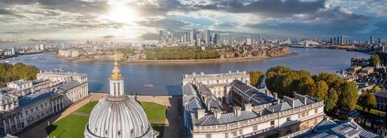 Panoramic aerial view of Greenwich Old Naval Academy by the River Thames photo