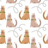 Seamless pattern, cute cats with collars on a background with dotted lines. Children's print, textile, bedroom decor, wallpaper