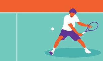 Young man playing tennis on court vector