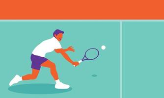 Young man playing tennis on court vector