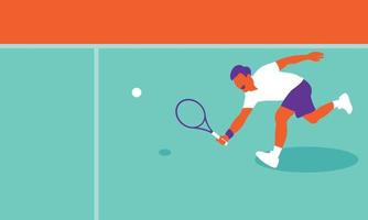 Young man playing tennis on court vector