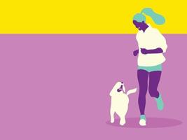 Young woman took the dog for a walk happily vector