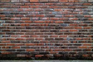 Old grunge dirty brick wall surface. Abstract tiled brick work background and pattern. photo