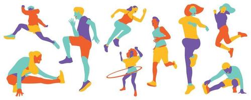 A group of young people exercising outdoors vector