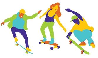 Young teenagers skateboarding on holiday vector