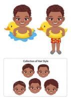 Summer American African boy in duck Inflatable ring cartoon vector