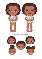 Cartoon happy little black girl in a summer swimsuit vector