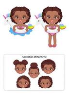 Summer black girl in unicorn Inflatable ring cartoon vector