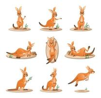 Kangaroo Cartoon Character Set vector