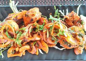 Soya tandoori tikka in black plate on dark background photo
