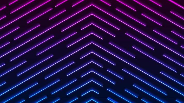 Abstract blue and purple neon lighting arrows pattern on dark background technology futuristic concept
