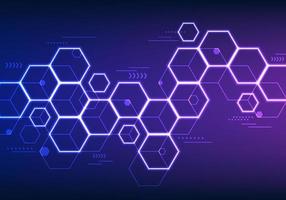 Abstract innovation technology background blue and purple neon lighting hexagon geometric pattern vector