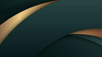 Abstract 3d luxury style green and golden curved stripes overlapping layers on dark green background luxury style