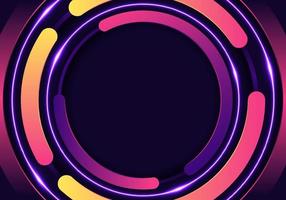 3D bright color circles rounded pattern with glowing neon lighting decoration on black background vector