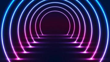 Abstract glowing neon lighting rounded tunnel walkway technology futuristic retro style vector