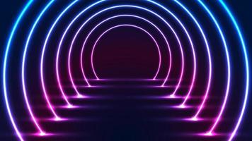Abstract glowing neon lighting rounded tunnel walkway technology futuristic retro style vector