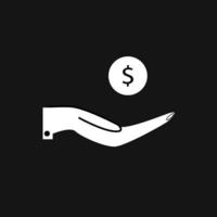 money in hand on black background. dollar sign. money in hand. coin in hand symbol. vector