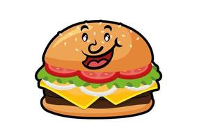 hamburguesa de dibujos animados con cara aislada sobre fondo blanco. ilustración vectorial de hamburguesa de comida rápida vector