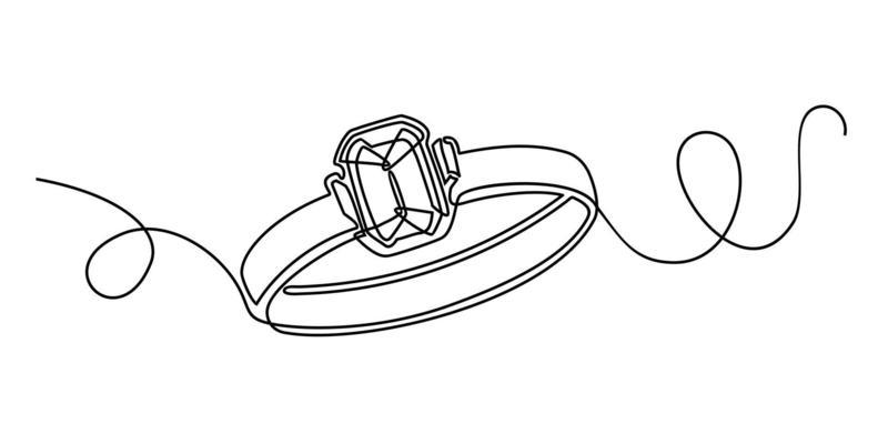 Continuous line drawing. Ring with stone. Valentine s day. Template for love cards and invitations. Isolated on white background. Hand drawn vector illustration.