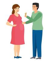 Pregnant woman with man. Pregnancy concept isolated on white background. Husband gives ice cream to pregnant wife. Vector illustration