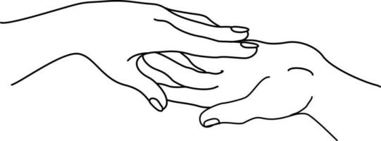 dos manos. toque romántico de las palmas de los amantes, símbolo de protección familiar, concepto de ilustración de vector de amor de unión de la mano. amarnos unos a otros