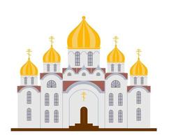 Christian Church. Orthodox church. Flat Cartoon style chapel with cross, chapel, domes. Orthodox church buildings vector isolated on white background. Holy traditional symbol.